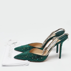 Pre Owned Jimmy Choo Green Satin Saeda Crystals Pumps Size 40