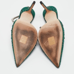 Pre Owned Jimmy Choo Green Satin Saeda Crystals Pumps Size 40