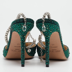 Pre Owned Jimmy Choo Green Satin Saeda Crystals Pumps Size 40