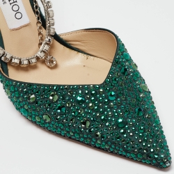 Pre Owned Jimmy Choo Green Satin Saeda Crystals Pumps Size 40
