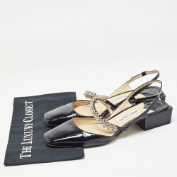 Pre Owned Jimmy Choo Black Patent Crystal Embellished Slingback Flat Sandals Size 40