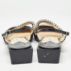 Pre Owned Jimmy Choo Black Patent Crystal Embellished Slingback Flat Sandals Size 40