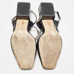 Pre Owned Jimmy Choo Black Patent Crystal Embellished Slingback Flat Sandals Size 40