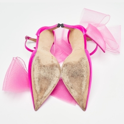 Pre Owned Jimmy Choo Pink Satin Bow Ankle Strap Pumps Size 38.5