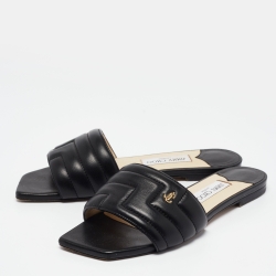 Pre Owned Jimmy Choo Black Quilted Leather Themis Flat Slides Size 40
