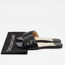 Pre Owned Jimmy Choo Black Quilted Leather Themis Flat Slides Size 40