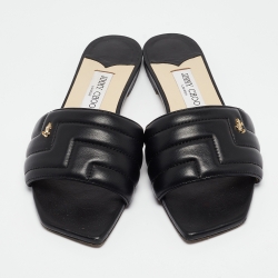 Pre Owned Jimmy Choo Black Quilted Leather Themis Flat Slides Size 40