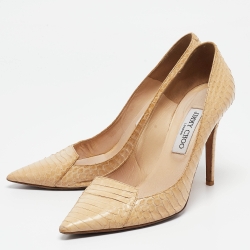 Pre Owned Jimmy Choo Beige Python Pointed Toe Pumps Size 39.5