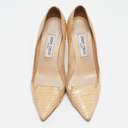 Pre Owned Jimmy Choo Beige Python Pointed Toe Pumps Size 39.5