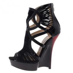 Pre Owned Jimmy Choo Black Patent Emily Wedge Platform Booties Size 38.5