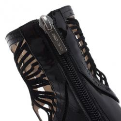 Pre Owned Jimmy Choo Black Patent Emily Wedge Platform Booties Size 38.5