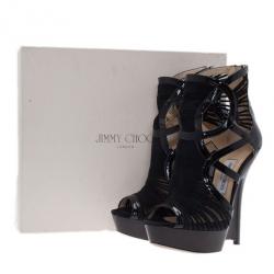 Pre Owned Jimmy Choo Black Patent Emily Wedge Platform Booties Size 38.5