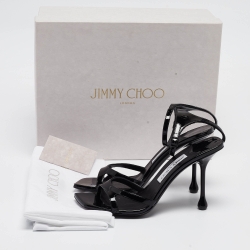 Pre Owned Jimmy Choo Black Patent Leather Ixia Sandals Size 38