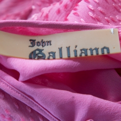 John Galliano Pink Textured Draped High Low Maxi Dress L