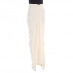 John Galliano Cream Draped Crepe Maxi High Low Skirt L
