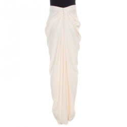 John Galliano Cream Draped Crepe Maxi High Low Skirt L