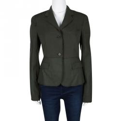 Pre Owned Joseph Khaki Gabardine Wool Frayed Trim Detail Bazz Blazer M