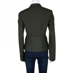 Pre Owned Joseph Khaki Gabardine Wool Frayed Trim Detail Bazz Blazer M