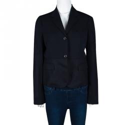 Pre Owned Joseph Navy Blue Gabardine Wool Frayed Trim Detail Bazz Blazer M