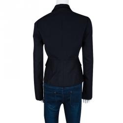 Pre Owned Joseph Navy Blue Gabardine Wool Frayed Trim Detail Bazz Blazer M