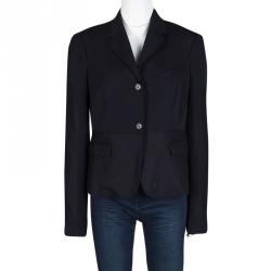 Pre Owned Joseph Navy Blue Gabardine Wool Frayed Trim Detail Bazz Blazer L