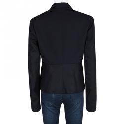 Pre Owned Joseph Navy Blue Gabardine Wool Frayed Trim Detail Bazz Blazer L