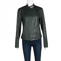 Pre Owned جاكت جوزيف نيو ألفا جلد نابا جلد خروف أخضر فورست L 