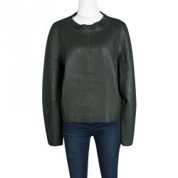 Joseph Forest Green Lambskin Bubble Leather Cropped Pullover L