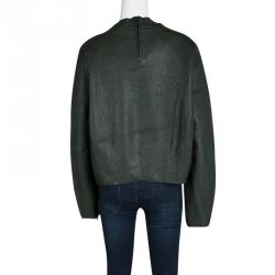 Joseph Forest Green Lambskin Bubble Leather Cropped Pullover L
