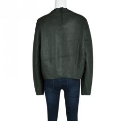 Pre Owned Joseph Forest Green Lambskin Bubble Leather Cropped Pullover M
