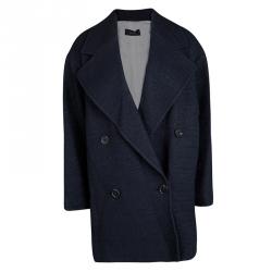 Joseph Navy Blue Summer Tweed Double Breasted Maubert Coat M