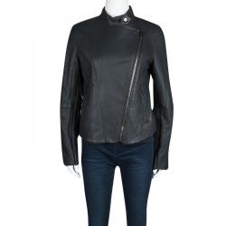 Joseph Forest Grey Lambskin Nappa Leather New Alpha Shearling Jacket L