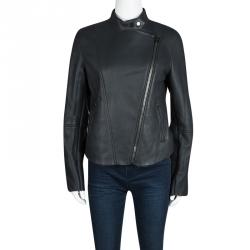 Joseph Forest Grey Lambskin Nappa Leather New Alpha Shearling Jacket L