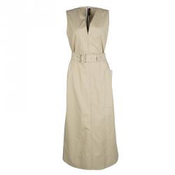 Joseph Beige Aged Cotton Teddy Sleeveless Belted Maxi Dress M