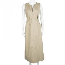 Joseph Beige Aged Cotton Teddy Sleeveless Belted Maxi Dress M