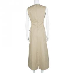 Joseph Beige Aged Cotton Teddy Sleeveless Belted Maxi Dress M