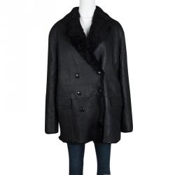 Pre Owned Joseph Black Island Merinos Ringo Double Breasted Lambskin Coat L