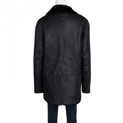 Pre Owned Joseph Black Island Merinos Ringo Double Breasted Lambskin Coat L