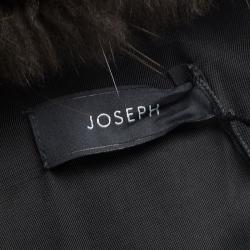 Joseph Black Wool Contrast Fur Collar Drap De Laine Belted Overcoat L