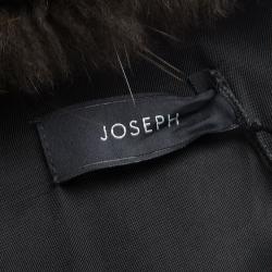 Joseph Black Wool Contrast Fur Collar Drap De Laine Belted Overcoat L