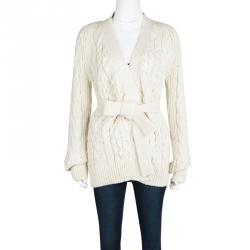 Pre Owned كارديغان جوزيف صوف مارينو كريمي تريكو بحزام M