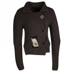 Joseph Mahogany Brown Button Knit Applique Detail Chunky Cardigan M