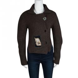 Joseph Mahogany Brown Button Knit Applique Detail Chunky Cardigan M