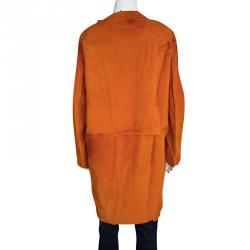 Pre Owned Joseph Orange Fur Kangaroo Skin Zip Front Sydney Coat L