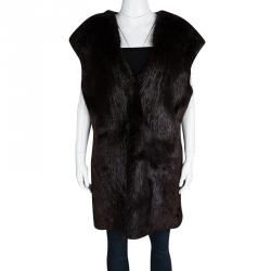 Pre Owned Joseph Burgundy Castor Fur Long Gigi Jacket L