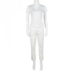 Pre Owned Joseph Off White Light Cotton Finley Straight Fit Trousers L