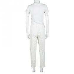 Joseph Off White Light Cotton Finley Straight Fit Trousers L
