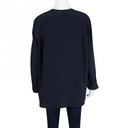 Pre Owned بلوزة جوزيف فيكتوريا حرير أزرق كحلي بربطة متباينة L