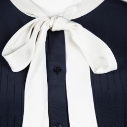 Pre Owned بلوزة جوزيف فيكتوريا حرير أزرق كحلي بربطة متباينة L