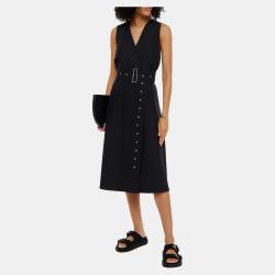 Joseph Black Virgin Wool Belted Midi Dress M (FR 38)